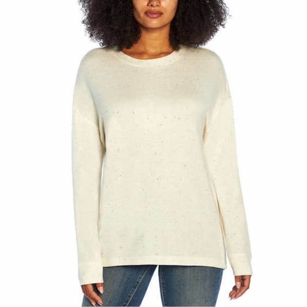 Three Dots Ivory Confetti Speckled Pullover Top Size Medium